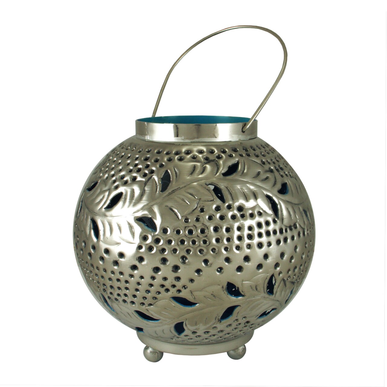 Kaemingk 8" Tropicalia Silver and Blue Cut-Out Floral Votive Candle Holder